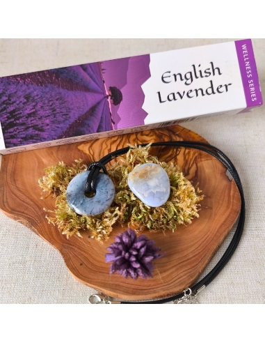 Talisman de communication – Agate indienne, Calcédoine bleue & encens lavande