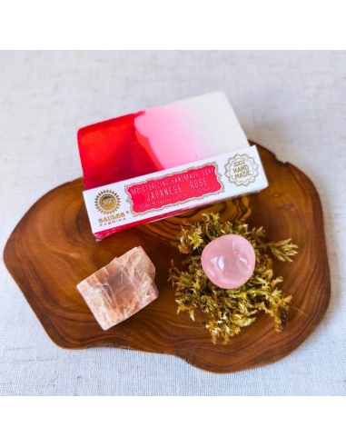 Coffret Amour et tendresse – Quartz rose, Pierre de lune pêche et savon Rose du Japon