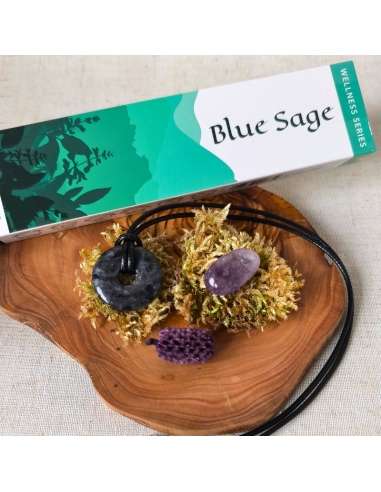 Talisman de clarté – Larvikite, Améthyste et encens sauge bleue