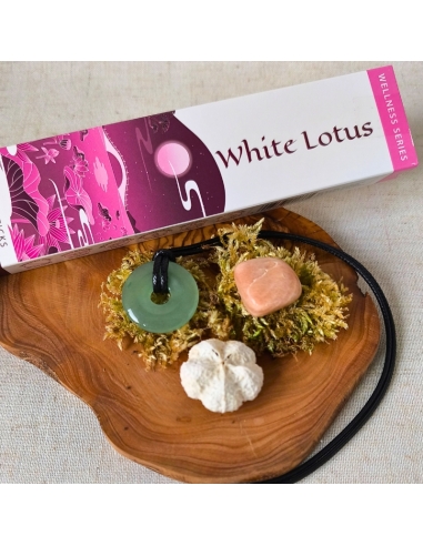 Talisman d’harmonie – Aventurine verte, Pierre de lune multicolore  et encens lotus blanc