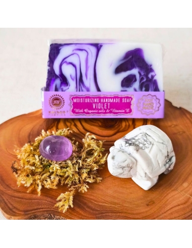 Coffret Totem Tortue rêveuse – Howlite blanche, Améthyste et savon Violette
