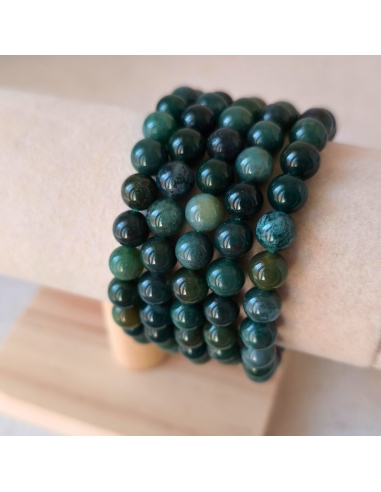 Bracelet boule en Agate mousse naturelle, pierre de croissance et d’équilibre.