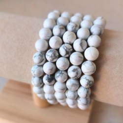 Bracelet boule en Howlite blanche naturelle, pierre de sagesse et de calme.