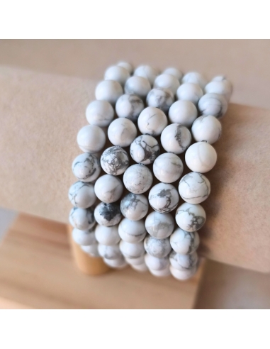 Bracelet boule en Howlite blanche naturelle, pierre de sagesse et de calme.
