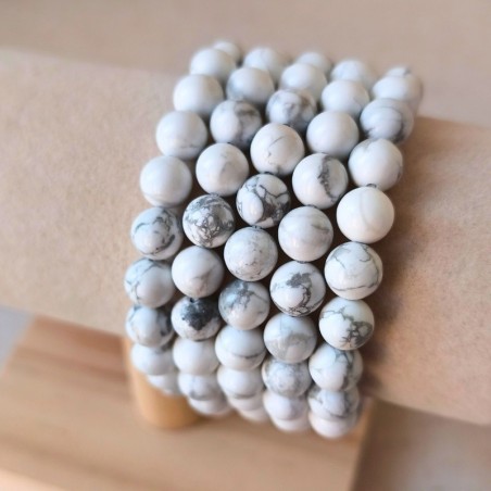 Bracelet boule en Howlite blanche naturelle, pierre de sagesse et de calme.