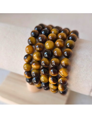 Bracelet boule en Œil de tigre naturel, pierre de protection et de courage.
