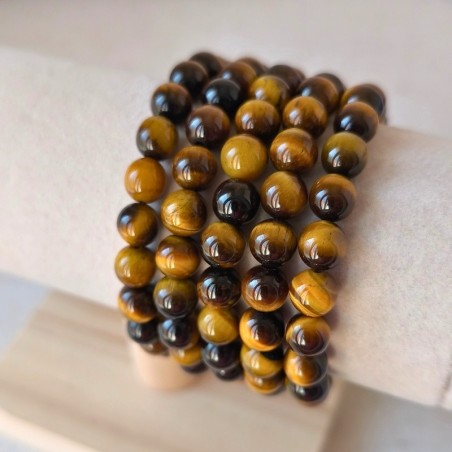 Bracelet boule en Œil de tigre naturel, pierre de protection et de courage.