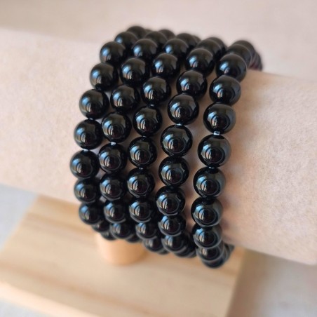 Bracelet boule en Onyx noir naturel, pierre de force et de protection.