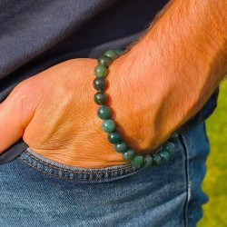 Bracelet boule en Agate mousse naturelle, pierre de croissance et d’équilibre. 2