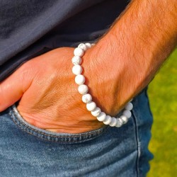 Bracelet boule en Howlite blanche naturelle, pierre de sagesse et de calme. 2