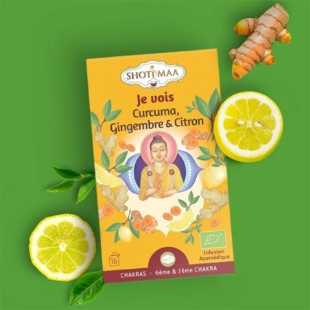 Infusion bio "Je vois" – Curcuma, Gingembre et Citron (16 sachets individuels, Shoti Maa)