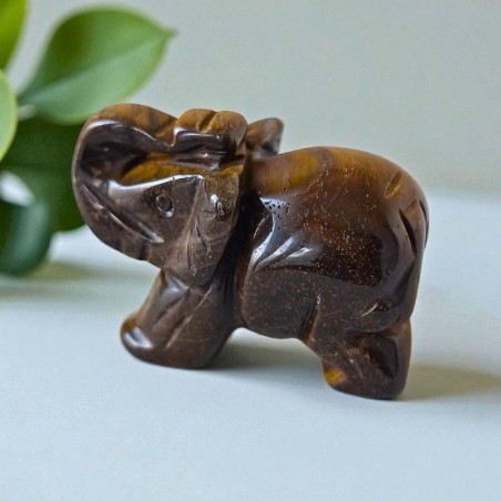 Éléphant sculpté en Œil de tigre – Afrique du Sud (qualité A, 50 mm)