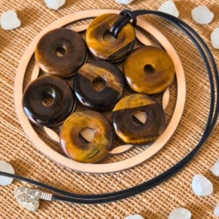 Pendentif donut en Œil de tigre – Protection et confiance