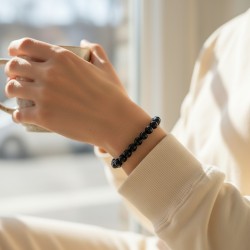 Bracelet en Onyx noir naturel, perles de 8 mm, qualité A – Litho Terra 2