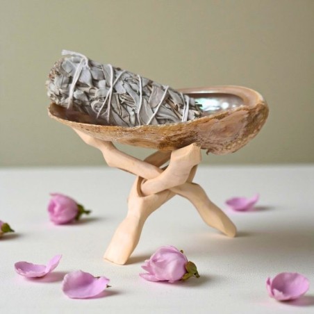 Coquille d’ormeau Haliotis sur trépied cobra – Artisanat du Vietnam et d'Inde