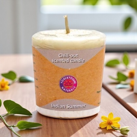 Bougie naturelle Indian Summer – Nag champa, Basilic et Cardamome.