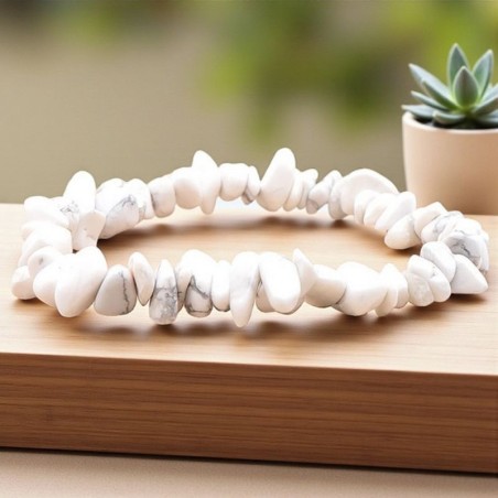 Bracelet baroque en Howlite blanche du Zimbabwe, pierre naturelle de calme et de patience.