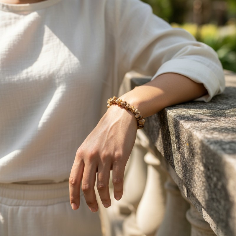 Un bijou aux teintes terreuses, symbole d’ancrage et de sérénité.