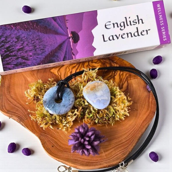 Coffret bien-être Agate indienne, Calcédoine bleue et encens Lavande, un rituel apaisant pour libérer la parole