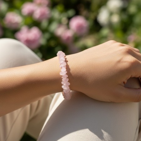 Bracelet baroque en Quartz rose du Brésil, pierre naturelle de douceur et d’amour. 2