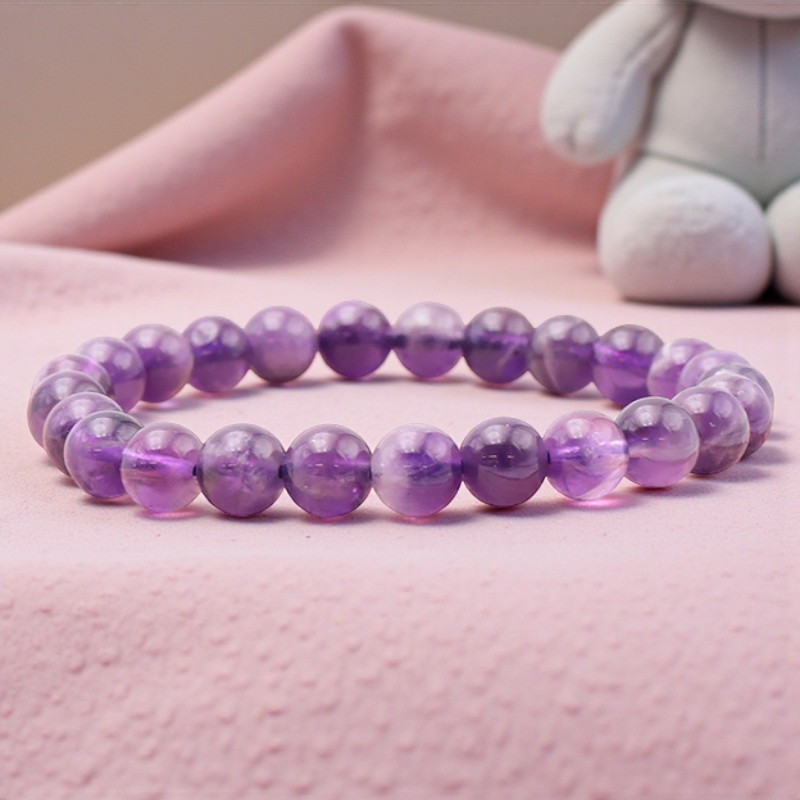 Bracelet boules enfant en Améthyste du Brésil, pierre naturelle de sérénité.