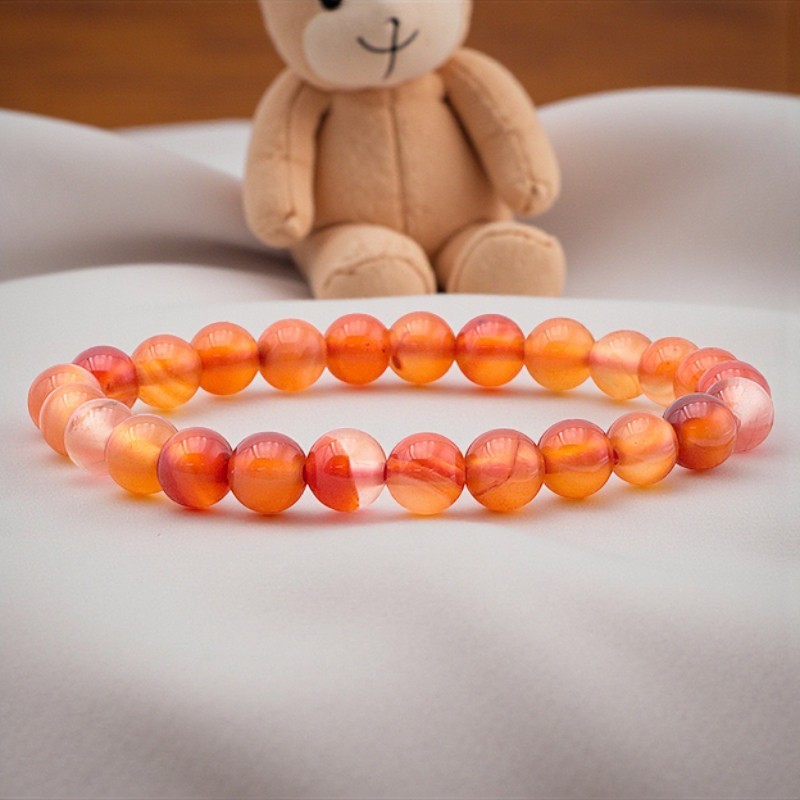 Bracelet boules enfant en Cornaline du Botswana, pierre naturelle de joie.