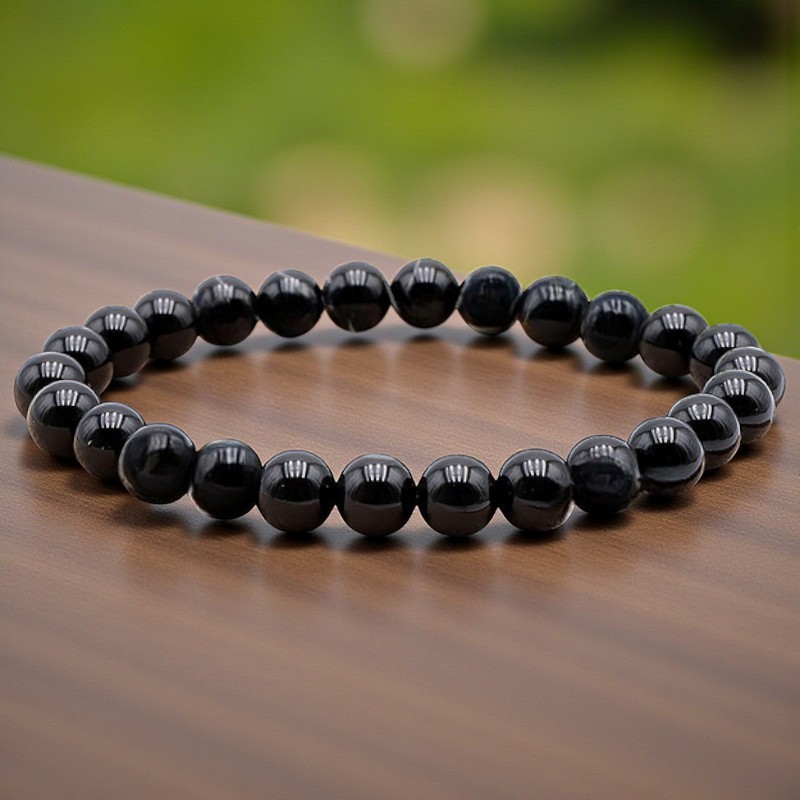 Bracelet boules homme en Onyx noir du Brésil, pierre naturelle de protection et de force.