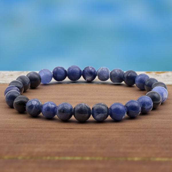 Bracelet boules homme en Sodalite de Namibie, pierre naturelle de clarté et de confiance.