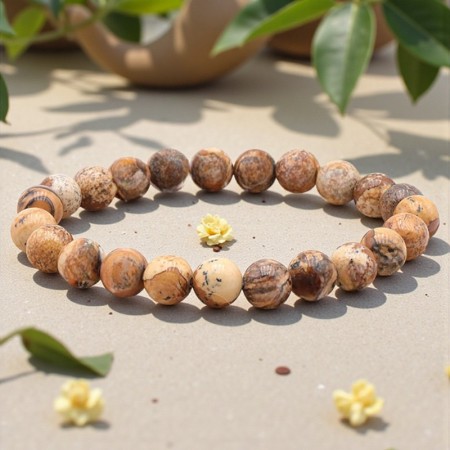 Bracelet en Jaspe paysage naturel, perles de 8 mm, qualité A, origine Namibie