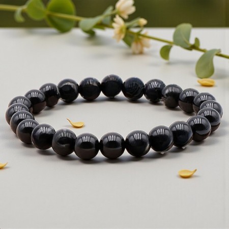 Bracelet en Onyx noir naturel, perles de 8 mm, qualité A – Litho Terra