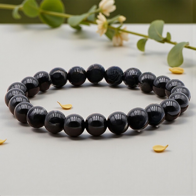 Bracelet en Onyx noir naturel, perles de 8 mm, qualité A – Litho Terra