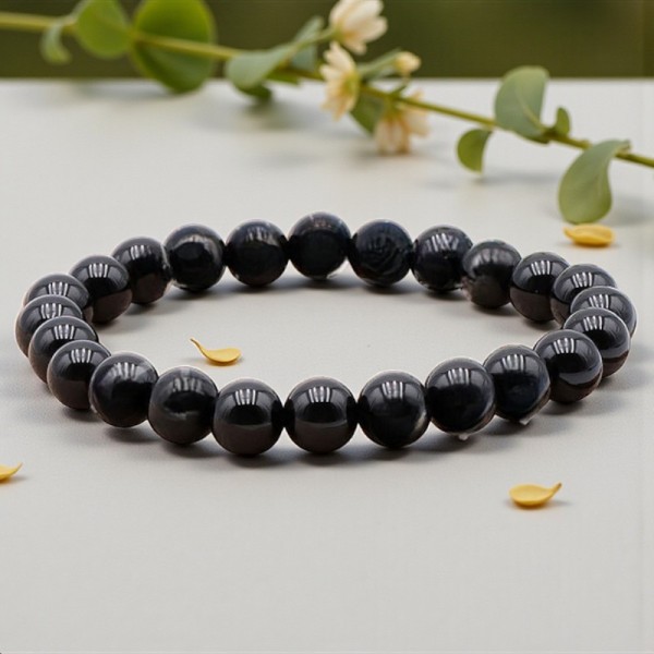 Bracelet en Onyx noir naturel, perles de 8 mm, qualité A – Litho Terra