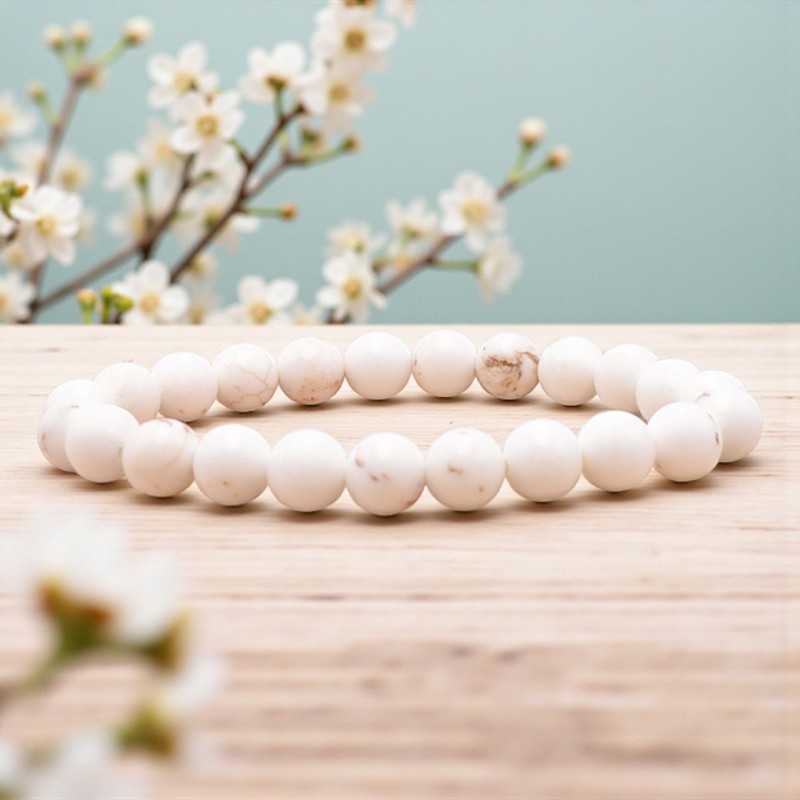 Bracelet en Magnésite naturelle, perles de 8 mm, qualité A, origine Afrique du Sud