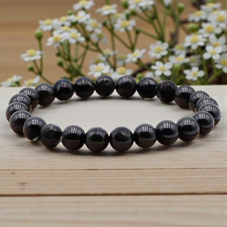 Bracelet en Obsidienne noire naturelle, perles de 8 mm, qualité A, origine Mexique