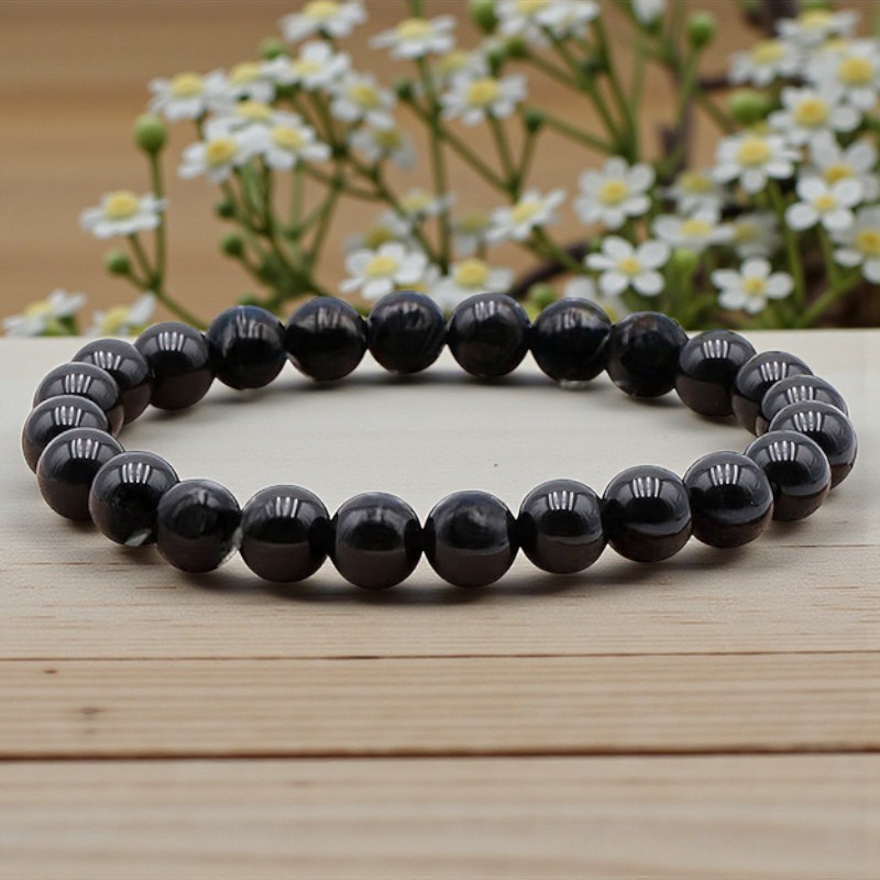 Bracelet en Obsidienne noire naturelle, perles de 8 mm, qualité A, origine Mexique