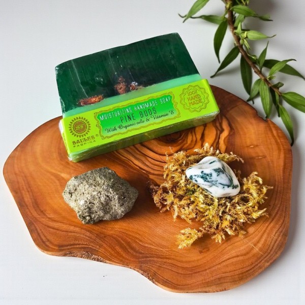 Essentiel d'Ancrage – Pyrite, Agate arbre et savon Épine de pin