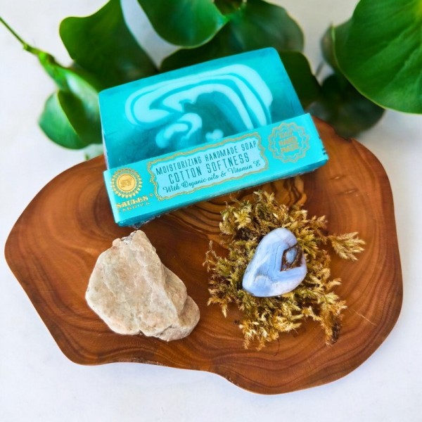 Essentiel de calme – Aigue-marine, Calcédoine bleue et savon Douceur Coton