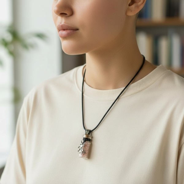 Fiole pendentif remplie d’éclats de Pierre de Lune