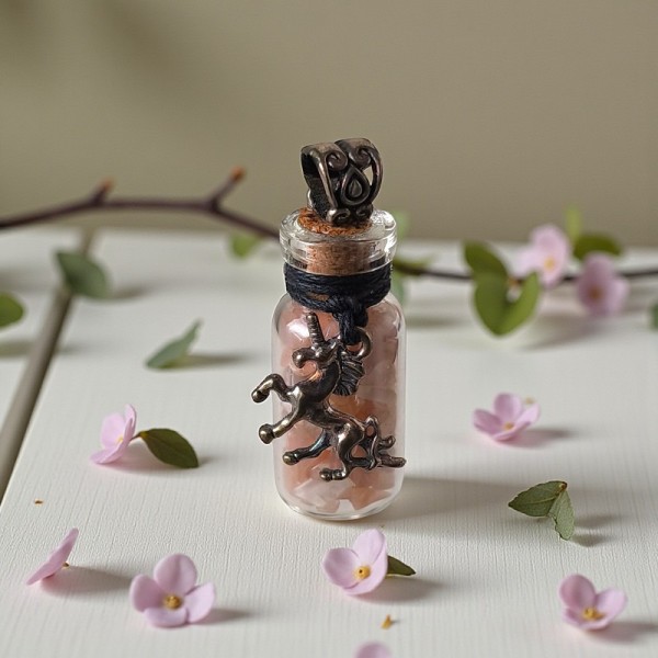 Fiole pendentif remplie d’éclats de Pierre de Lune