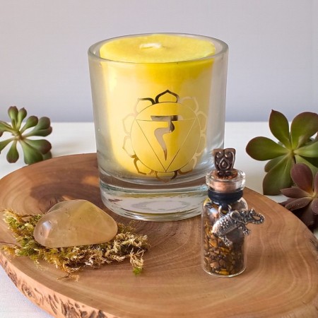 Coffret Cristaux de Vitalité – Œil de tigre, Citrine naturelle et bougie tonique