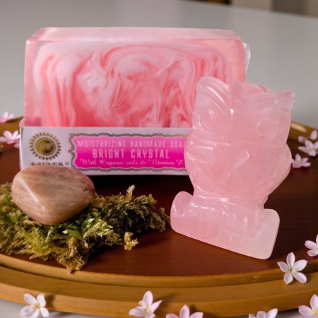 Totem Chouette Douceur et Lumière  – Quartz rose, Pierre de lune et savon floral