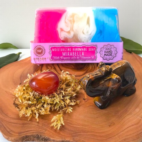 Totem Éléphant Force et Confiance – Œil de tigre, Cornaline et savon Mirabelle