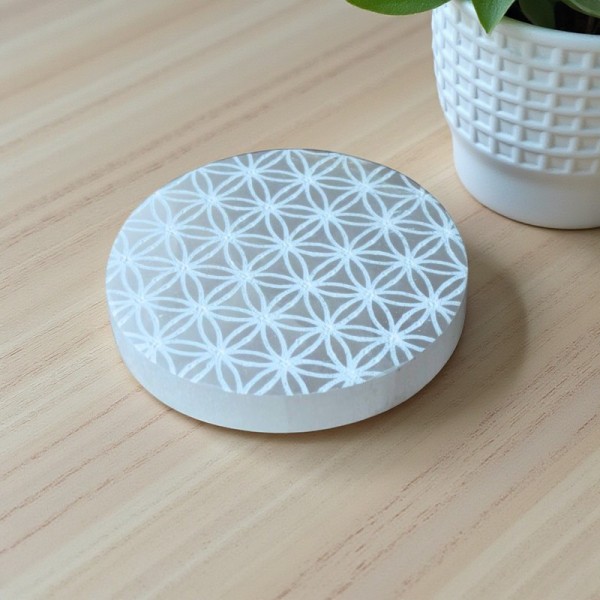 Plaque de Rechargement en Sélénite Fleur de Vie| Litho Terra