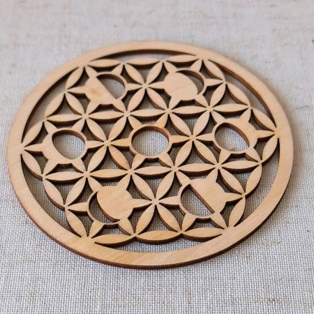 Plaque de rechargement en bois de tilleul gravée Fleur de Vie et phases lunaires