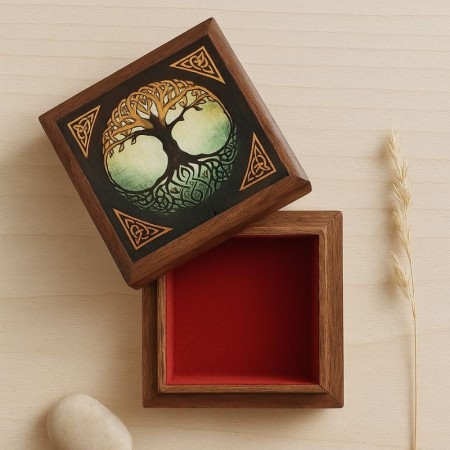 Petite boîte à bijoux en bois de rose gravée Arbre de Vie