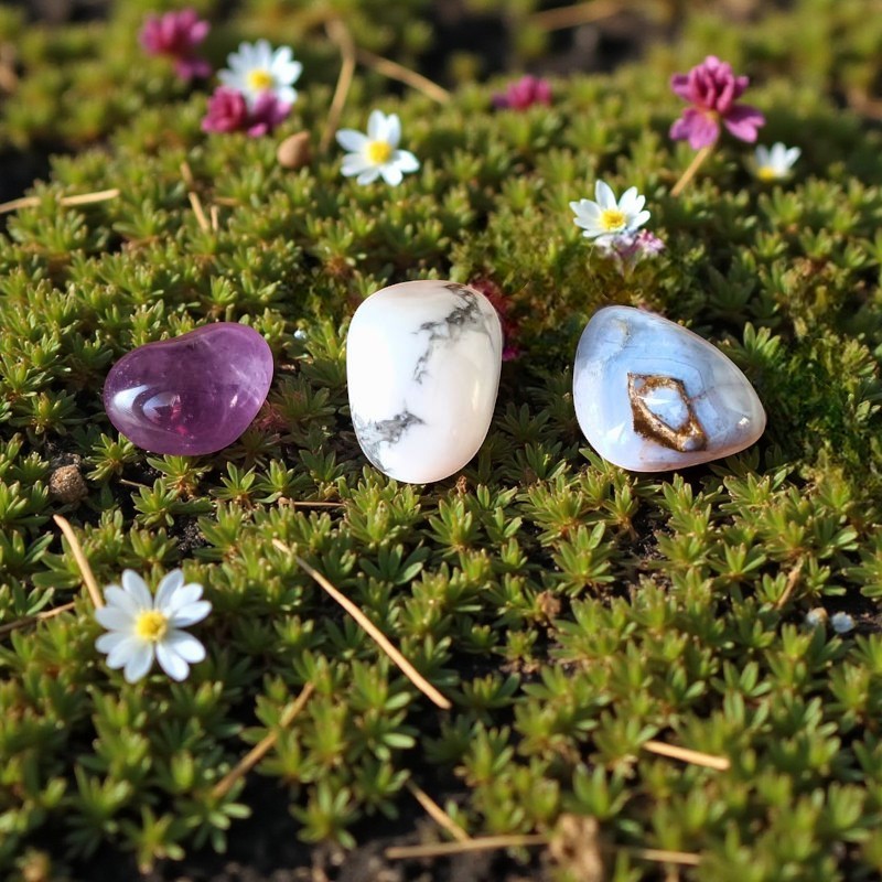 Améthyste, Howlite et Calcédoine bleue pour accompagner le retour au calme