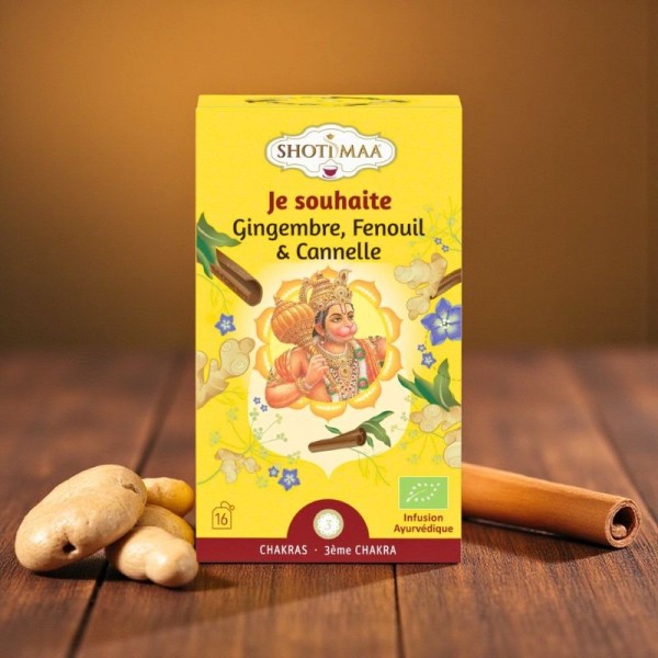 Tisane bio Shoti Maa – Gingembre, Fenouil & Cannelle