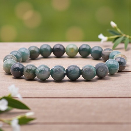 Bracelet en Agate mousse naturelle, perles de 8 mm, qualité A, origine Brésil