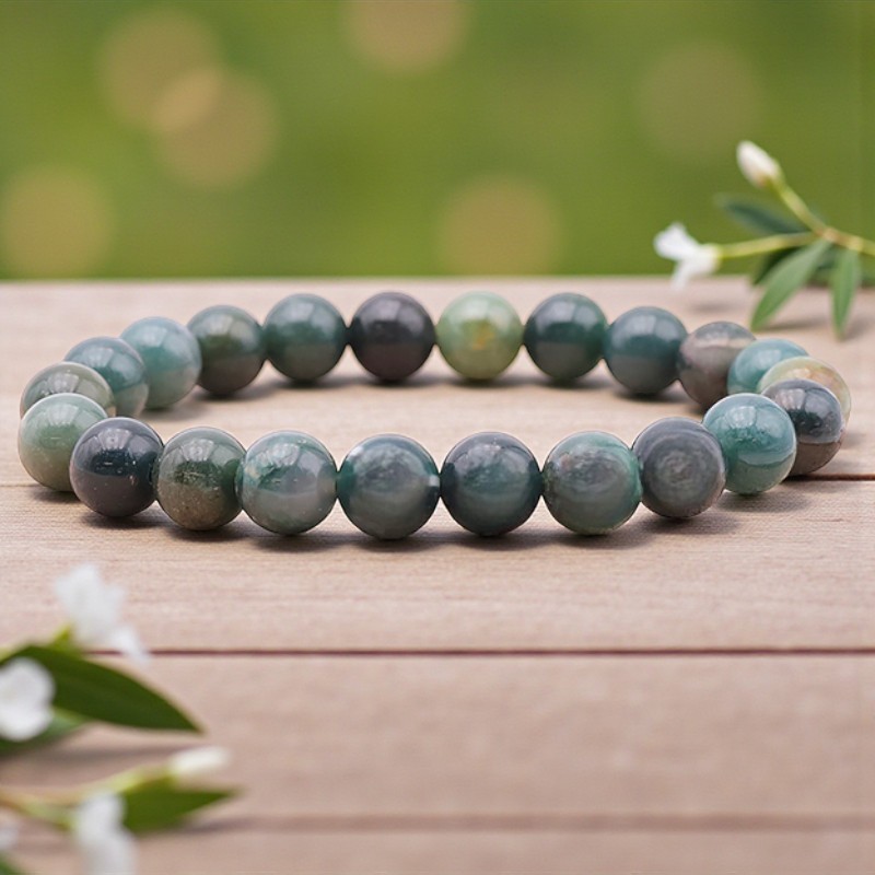 Bracelet en Agate mousse naturelle, perles de 8 mm, qualité A, origine Brésil