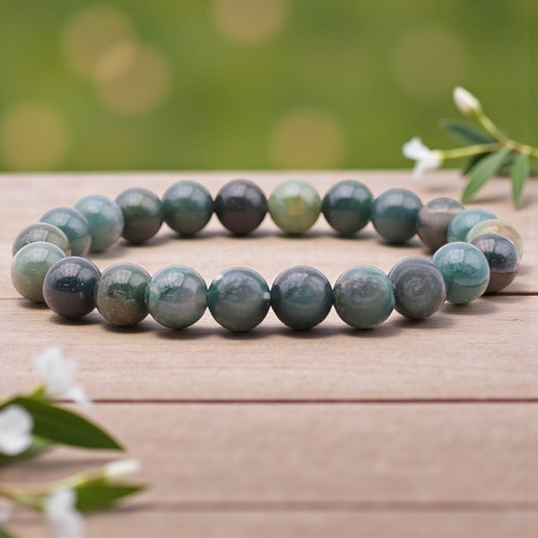 Bracelet en Agate mousse naturelle, perles de 8 mm, qualité A, origine Brésil